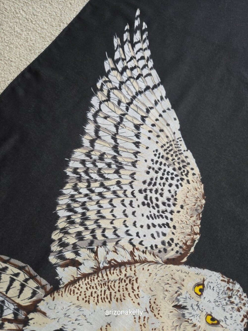 Owls in Flight Scarf Oblong Black & Grey Bird Scarf - Picture 7 of 12
